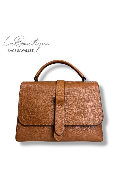 LA BOUTIQUE 100% Leather lb Bag D-2300 Taba