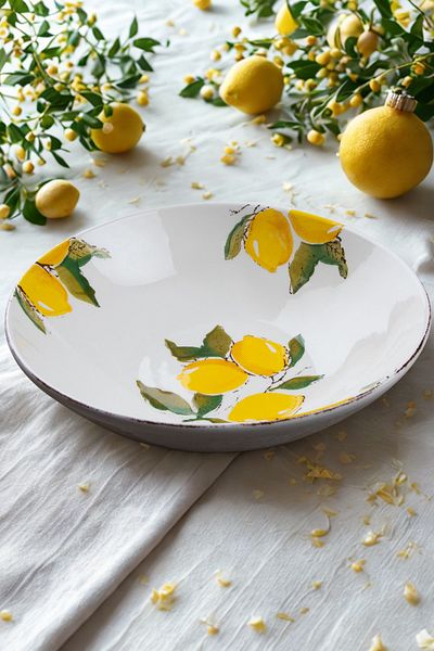 Manaferra Lemon Pattern Handmade Round Salad Bowl 26 cm