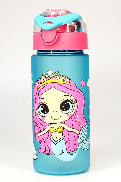 Telvesse Children Water Flask Tritan Water Bottle with Straw Wide Mouth Princess School Water Bottle Bpa-Free 500ml Pink T0108