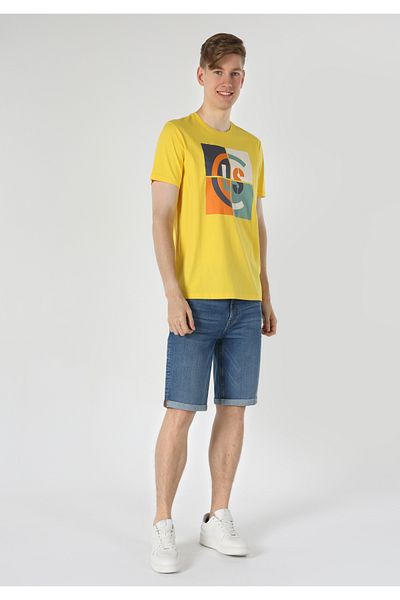 Colin's Regular Fit Round Neck Plain Men's Yellow Short Sleeve T-Shirt