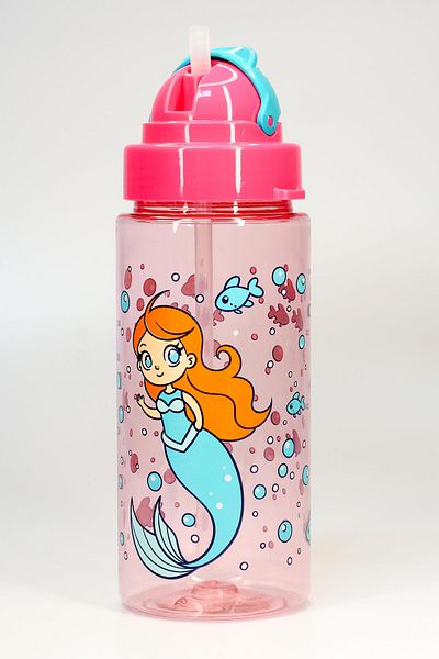 Telvesse Kids Water Flask Tritan Straw Water Bottle with Neck Strap Marine School Water Bottle BPA Free 500mL Pink T0107