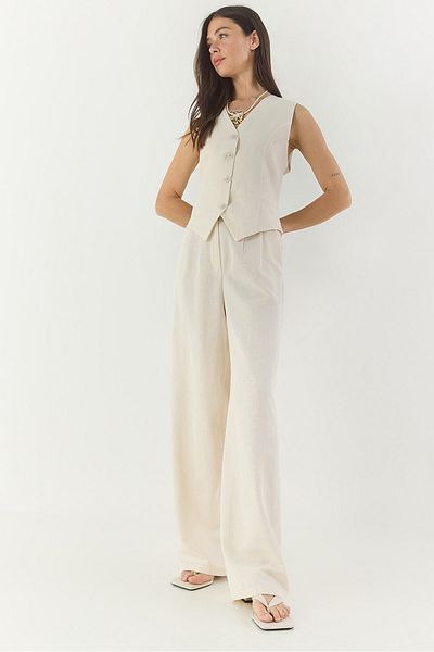 Bianco Lucci Vestă de in pentru femei, pantaloni cu talie înaltă, costum de jos 9257 60281047