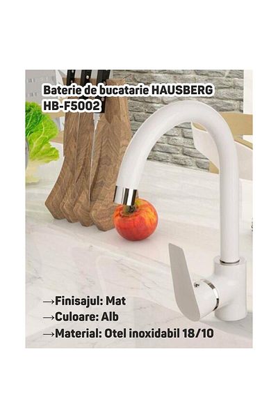Hausberg Kitchen faucet HB-F5002, single lever, matte finish, White