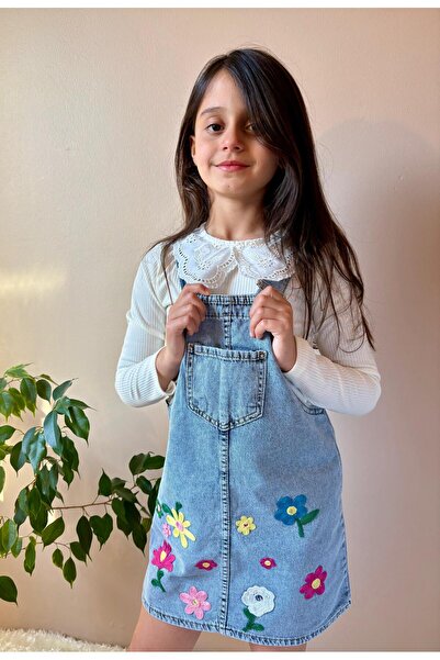 chacharon KIZ ÇOCUK KOT ÇİÇEK NAKIŞLI JİLE ELBİSE