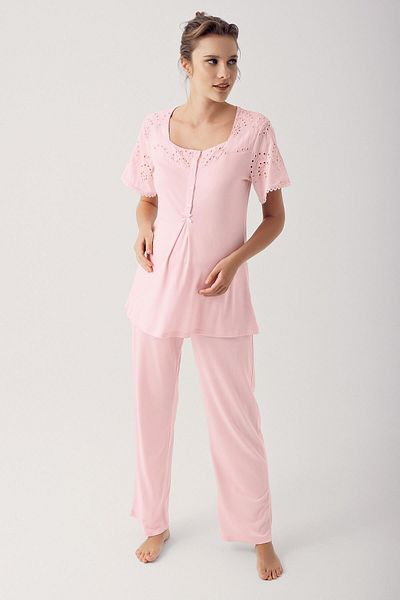 Artış Lace Buttoned Short Sleeve Stretchy Fabric Maternity Pajamas 12305