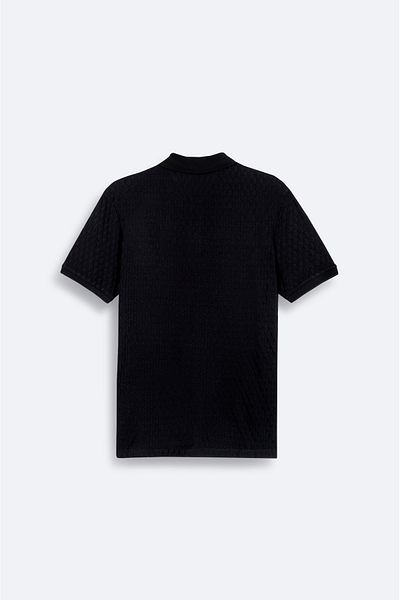 Avva Men's Black 100% Cotton Jacquard Polo Neck T-Shirt A41Y1196