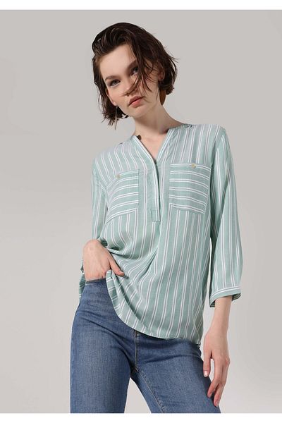 Colin's Striped Regular Fit Women's Long Sleeve Blouse - With Pockets