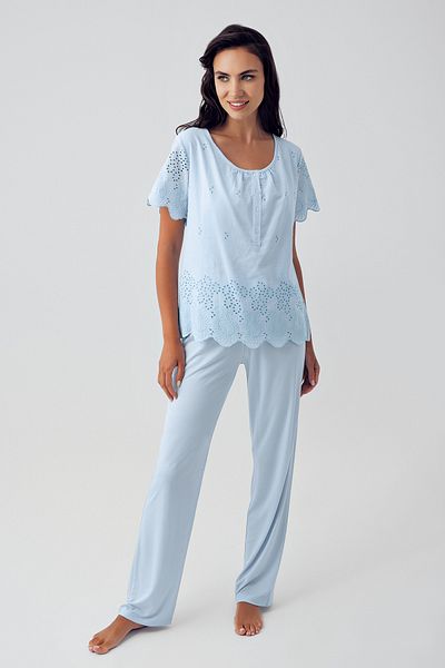 Artış Set pijama albastru din voile de bumbac-10215
