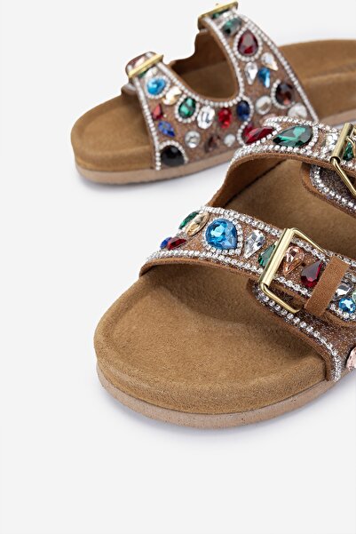 Valmenti Women's Genuine Leather Brown Flat Slippers