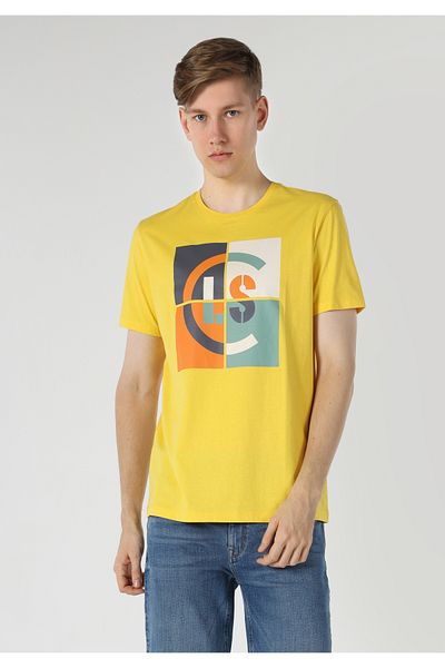 Colin's Regular Fit Round Neck Plain Men's Yellow Short Sleeve T-Shirt