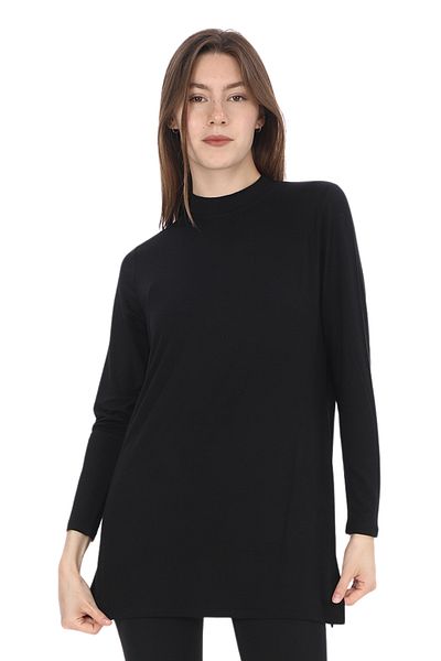 penyebizden Viscose Stand Collar Tunic - Black