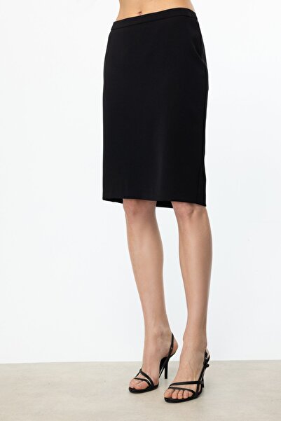 Ekol Κρεπ Υφασμάτινη Φούστα Μολύβι Μαύρη-4206