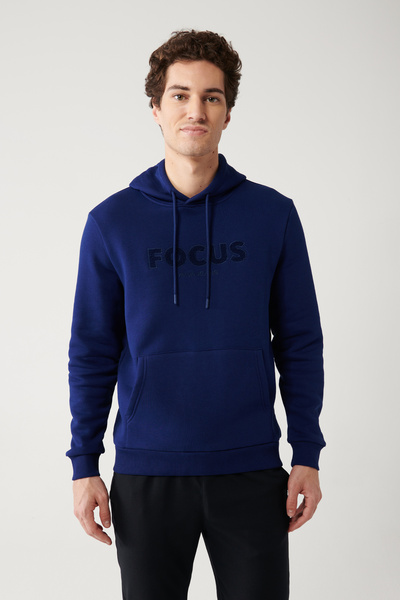 Avva Erkek Saks Kapüşonlu 3 İplik Şardonlu Kanguru Cepli Sweatshirt A32Y1193