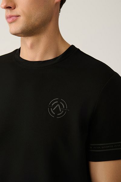 Avva Pánské černé triko s potiskem z tkaniny Crew Neck Jersey A41Y1107