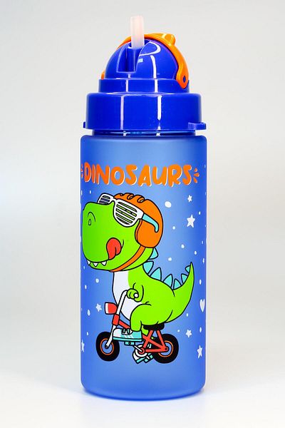 Telvesse Children's Water Bottle Tritan Water Bottle with Straw Neck Strap Dinosaur School Water Bottle Bpa-Free 500ml Blue T0106