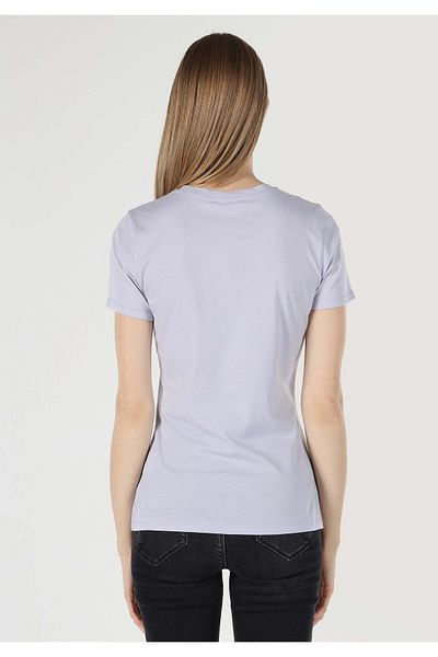 Colin's Tricou cu mânecă scurtă pentru femei, mov, cu decolteu rotund, cu imprimeu floral