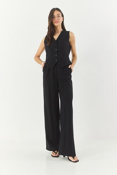 Bianco Lucci Vestă de in pentru femei, pantaloni cu talie înaltă, costum de jos 9257 60281047
