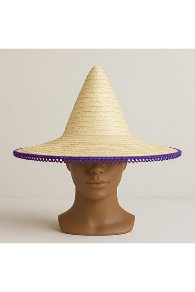 AKTEZ-EL Pălărie mexicană originală din paie mare violet