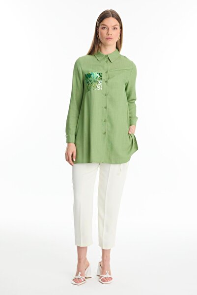 Zühre Payet Detaylı Yeşil Gömlek G-0101
