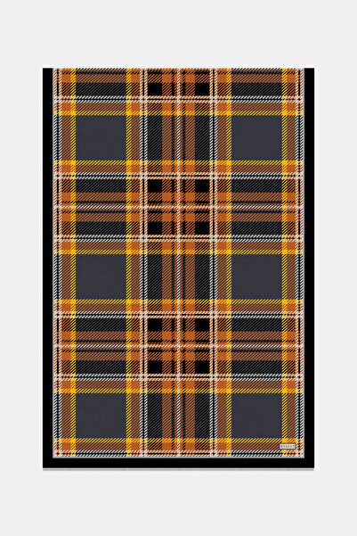 Vakko Anthracite Plaid Voile Silk Shawl