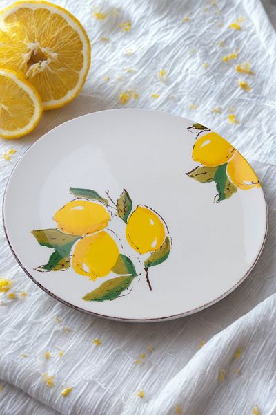 Manaferra Lemon Pattern Handmade Organic Serving Plate Set of 26 cm