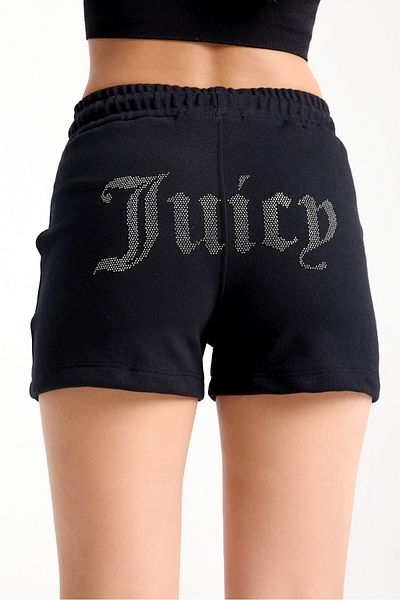 3 ROPE Mini pantaloni scurți pentru femei Juicy Rhinestone Stone Printed Negri