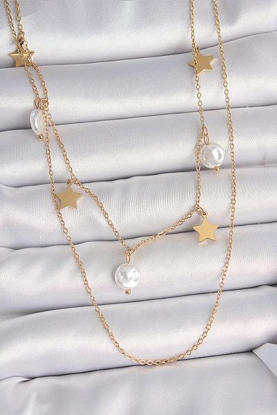 BESKAR 316L Steel Gold Color 2 Piece Chain Dangle Star Pearl Model Women's Necklace