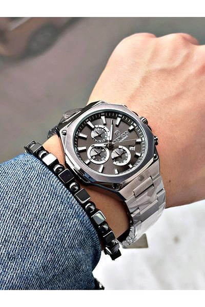 Reward Smoked Color Square Model Functional Men's Wristwatch + Bracelet with Gift