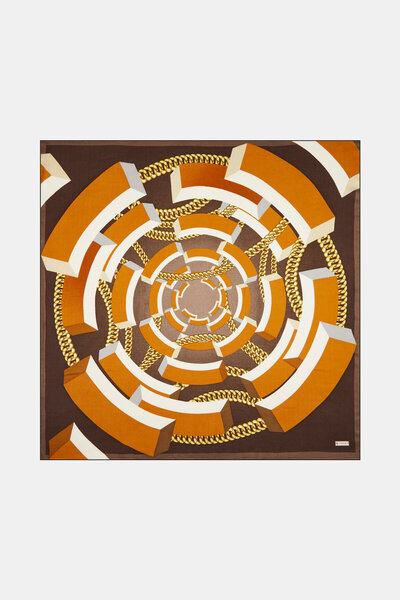 Vakko وشاح قهوة بنقوش هندسية من الكشمير/الحرير