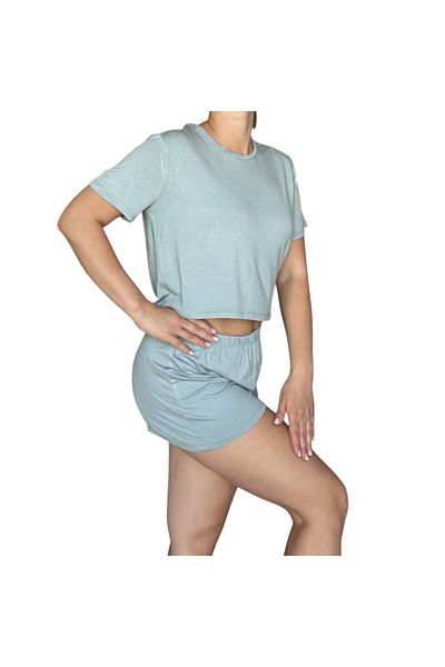 Merlot T-Shirt Shorts Knitted Pajama Set
