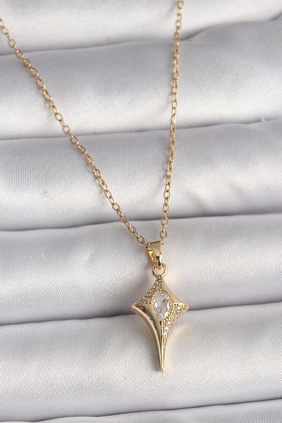 Skygo 316L Steel Gold Color Chain Zircon Stone North Star Model Women's Necklace - Tj-Bko9715