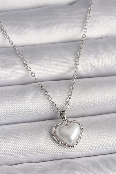 Skygo 316L Steel Silver Color Chain 3D Pearl Heart Model Women's Necklace - Tj-Bko9712
