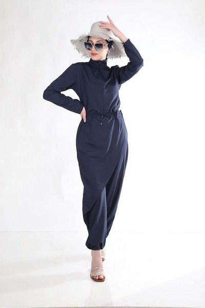NS TASARIM MAYO Allerli Navy Blue Design Hijab Parachute Fabric Jumpsuit Swimsuit