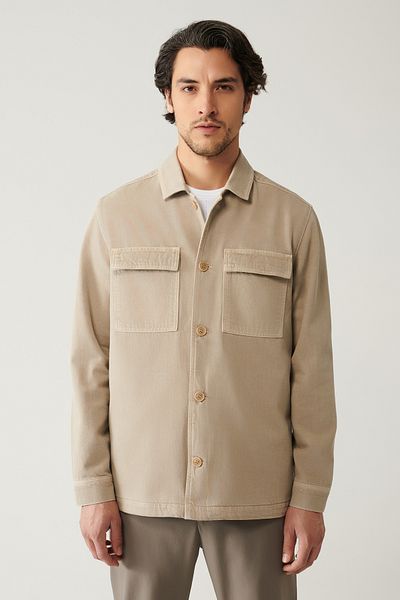 Avva Ανδρικό Dyed Garment Mink Classic τσέπη πέτο 100% βαμβακερό τζιν μπουφάν - A41y6005