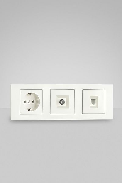 ga gözde aydınlatma Ovivo Grano White Triple Set Grounded Socket Tv Socket Numeris Rj45 Triple Frame Modular Mounting Compatible