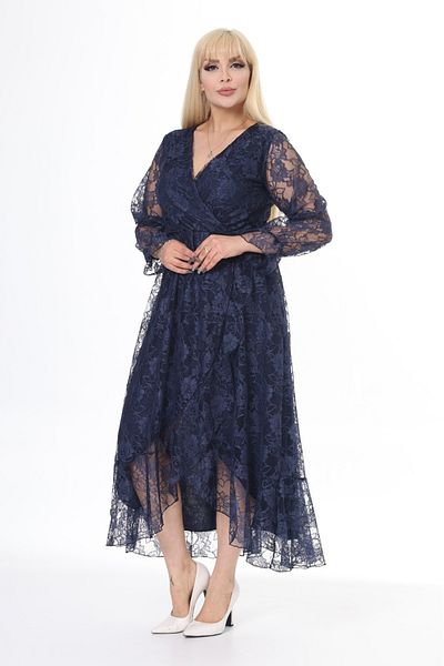 rotop Rochie lunga Silvia, pentru ocazii, din dantela, model elegant, culoare bleumarin, Marime 54