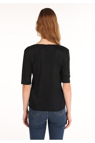 Colin's Tricou negru cu mânecă scurtă pentru femei, slim fit, cu decolteu în V