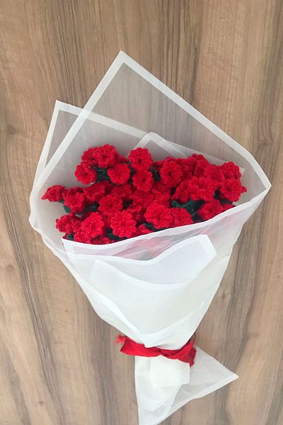 CESTOPİENO Large Shawl in the Shape of Rose Bunch 104 cm (Mother's Day or Dowry) Koton Cotton Rope Hand Work