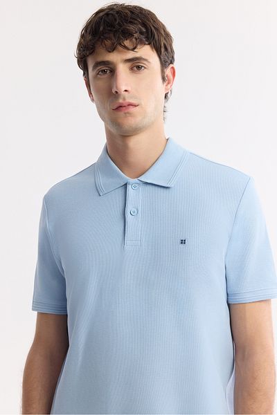 Avva Tricou pentru bărbați, albastru deschis, 100% bumbac, cu uscare rapidă, fără ondulare, cu gât polo B 001032