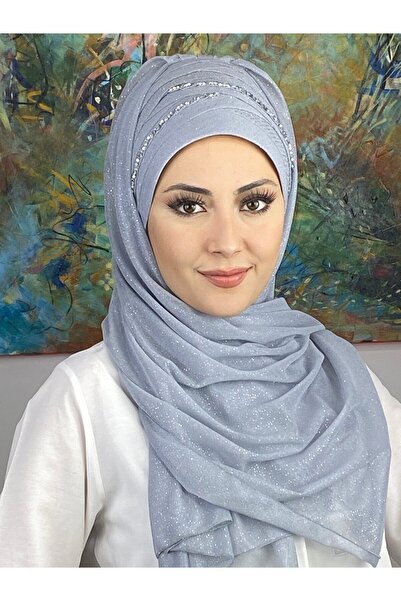 BUTİKAMBAR Simli Boncuk Detaylı El İşi Drapeli Şal