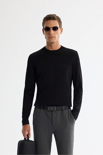 Avva Men's Black High Crew Neck Rayon Knitwear Sweater A42Y5001