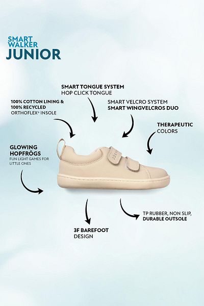 HOPFRÖG Smart Walker Junior - Béžové barefoot dětské boty, super matné