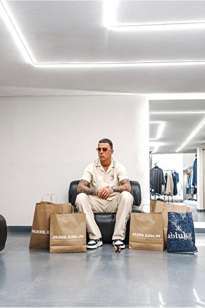 ablukaonline Чоловіча сорочка Relax Fit з вишитим візерунком під льон, бежева