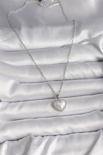 Skygo 316L Steel Silver Color Chain 3D Pearl Heart Model Women's Necklace - Tj-Bko9712
