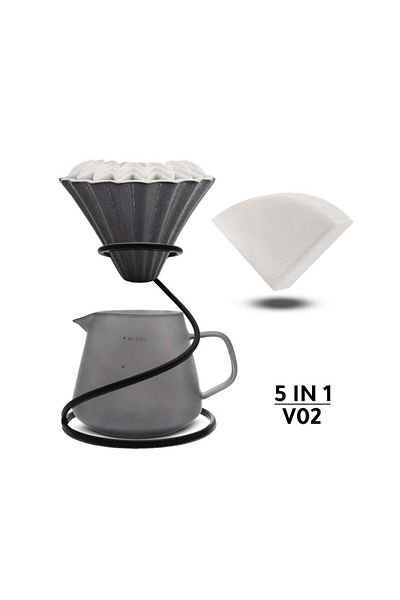 MIBRU V60 Kit with Metal Holder and 185mm Zigzag Filter 5 in 1 Package