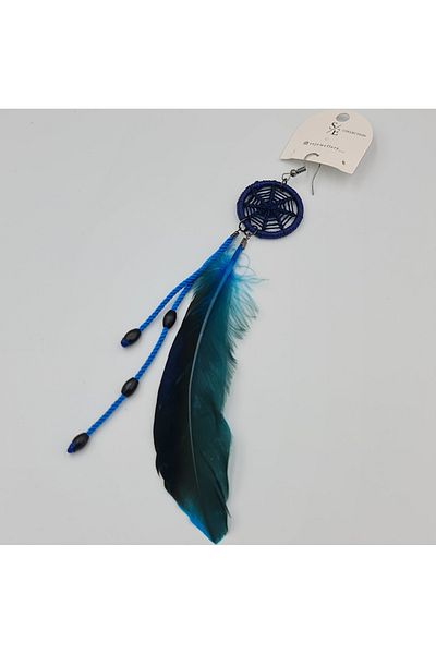 SE Jewellery Collection Selin Ersoy Bohemian Style Feather Detailed Dream Catcher Model Hanging Single Earring