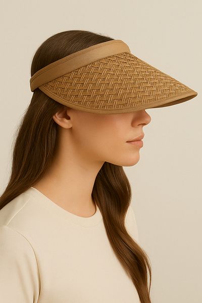 CosmoOutlet Uv Protection Straw Detailed Adjustable Crown Model Buff Women's Visor Hat