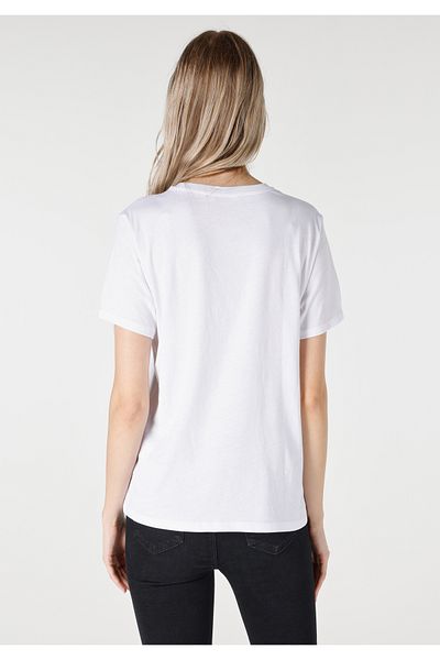 Colin's Tricou alb cu mânecă scurtă pentru femei, cu gât rotund, cu croiala normală
