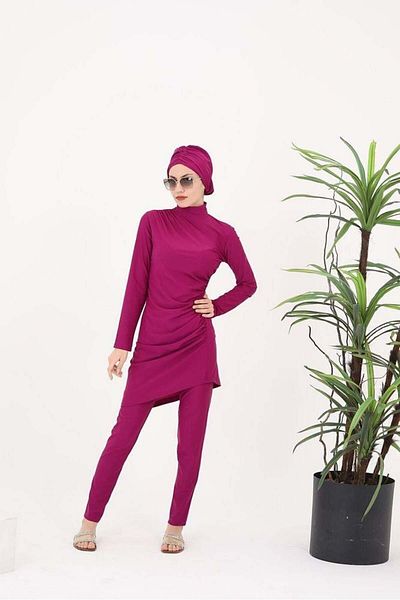 NS Tasarım Tesettür Mayo Scarlett Double Fuchsia Swimsuit Set