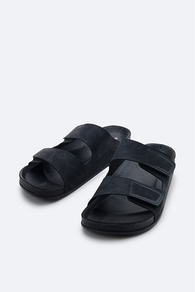 Avva Men's Black Banded Leather Look Slippers A41Y8301